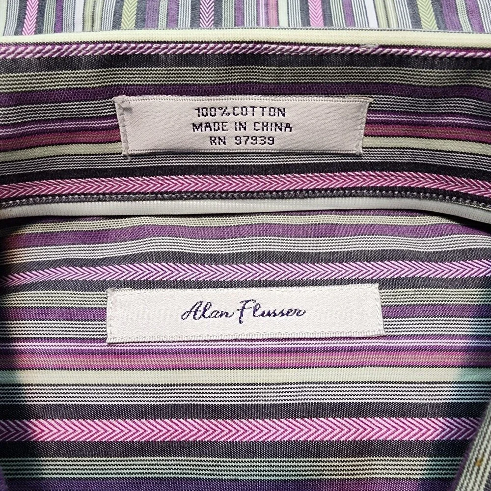 Alan Flusser Men's Dress Shirt Multicolor Striped Long Sleeve Purple Size 2XL
